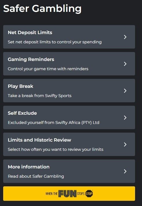 Swifty Sports safer gambling tools