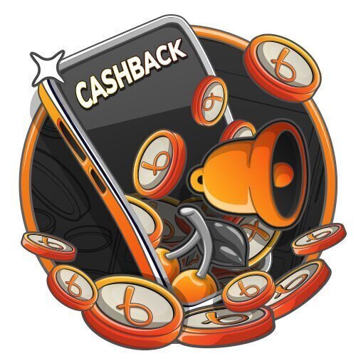 Cashback bonus illustration with Bojoko coins, a mobile phone and an orange megaphone