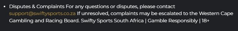 Swifty Sports route for escalating a complaint