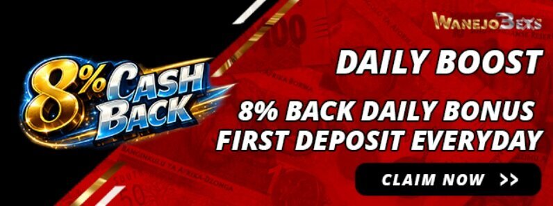 WanejoBets Daily Boost offering 8% back on the first deposit of the day