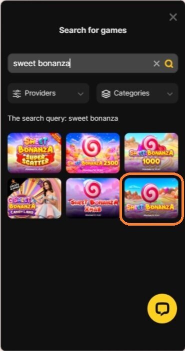 WanejoBets casino search showing Sweet Bonanza for the BOJ100 bonus spins