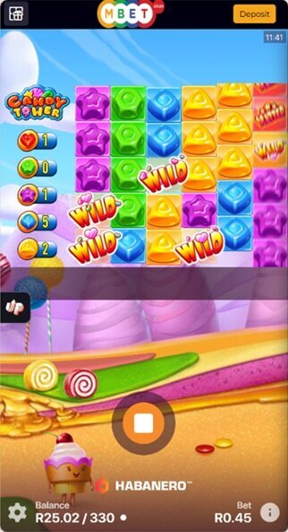 MBet no-deposit free spins used on Candy Tower with 330 spins remaining