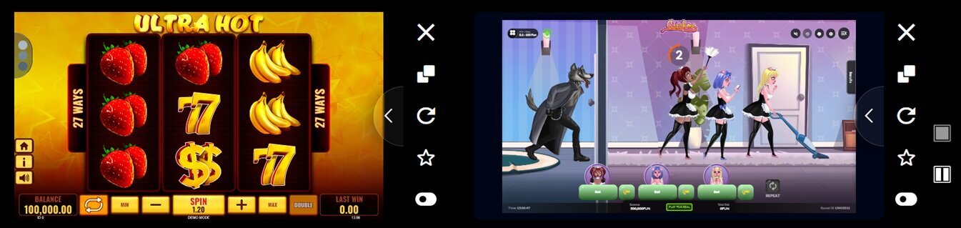 MBet Multi-View showing Ultra Hot and Catch Me open side by side on desktop