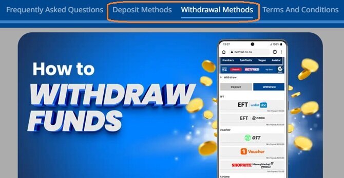 Betfred help page showing step-by-step deposit and withdrawal guides