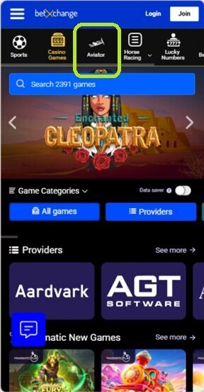 Aviator on the betXchange mobile site
