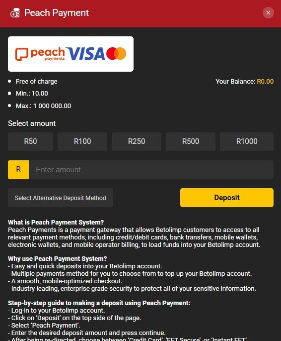 BetOlimp example of step by step deposit instructions in cashier