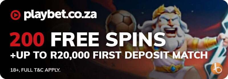 Playbet 200 free spins and up to R20,000 first deposit match offer