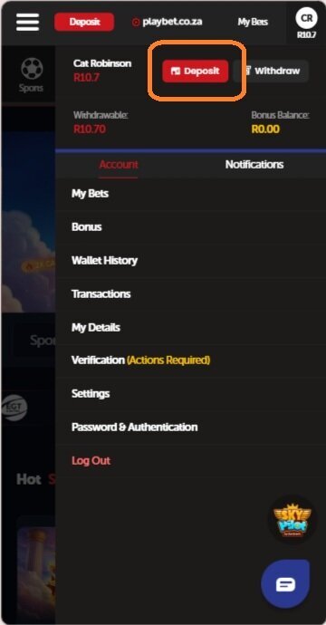 Step 1: Open the casino cashier and select Deposit