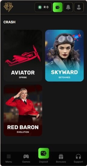 Aviator in the PantherBet mobile crash-games lobby