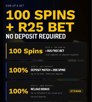betXchange 100 spins and R25 no-deposit welcome offer