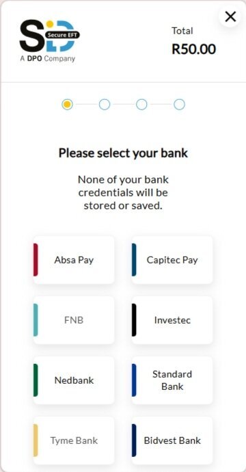 Step 5: Select your bank on the SiD Secure EFT payment screen