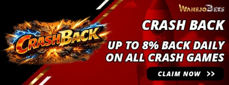 WanejoBets Crashback offering up to 8% daily cashback on crash games