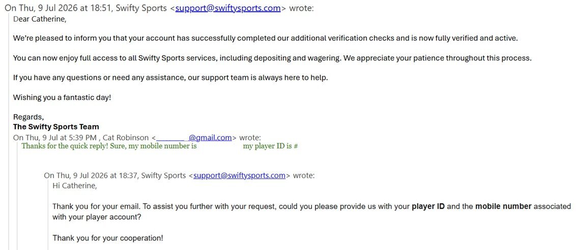 Swifty Sports email support for FICA