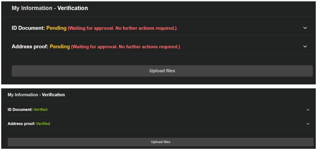 easybet FICA status pending and then approved screenshots