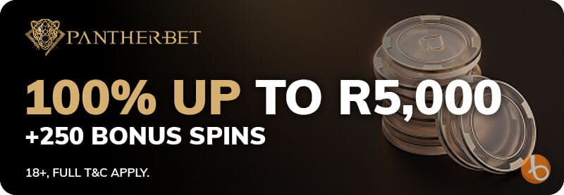 PantherBet 100% up to R5,000 + 250 bonus spins welcome bonus