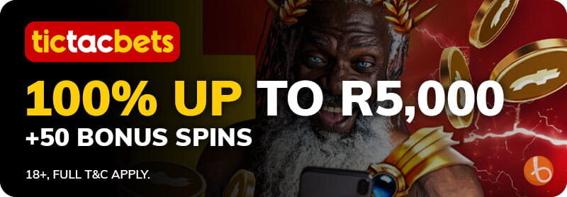 Tic Tac Bets 100% up to R5,000 plus 50 bonus spins welcome offer