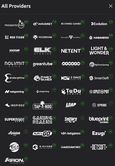 World Sports Betting casino provider list showing 41 game providers