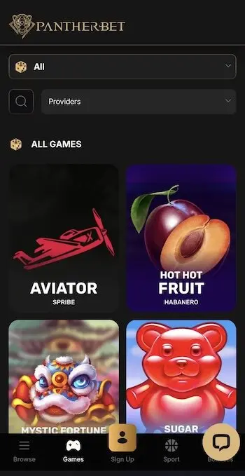 Game collection at PantherBet