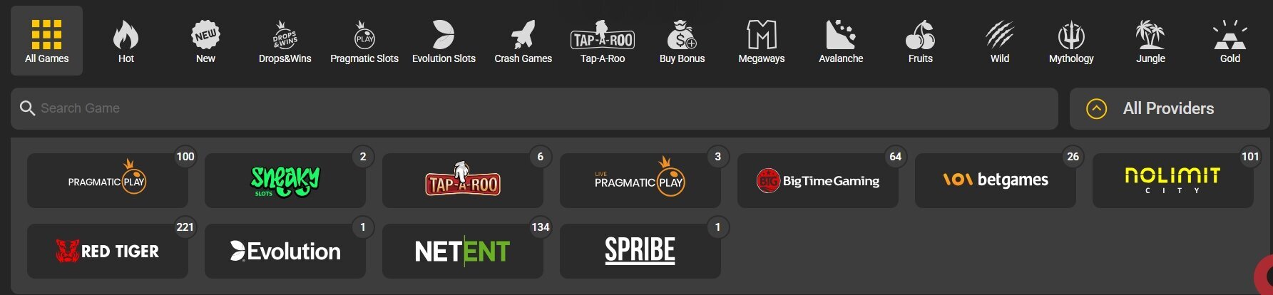 BetOlimp casino lobby slots sorting and search