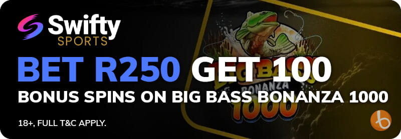 Swifty Sports welcome offer banner for 100 bonus spins on Big Bass Bonanza 1000