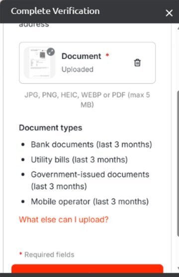 World Sports Betting FICA address document uploaded