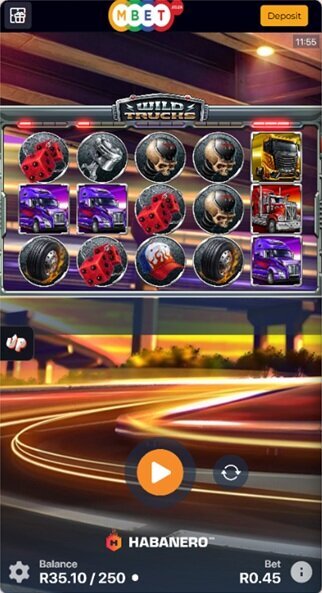 MBet no-deposit free spins used on Wild Trucks with 250 spins remaining
