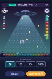 Tic Tac Bets Plinko UFO showing the UFO, pegs and multiplier targets