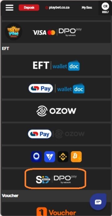 Step 2: Select SiD Secure EFT from the casino payment options