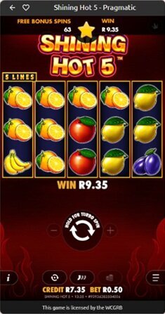 World Sports Betting free spins continuing on Shining Hot 5