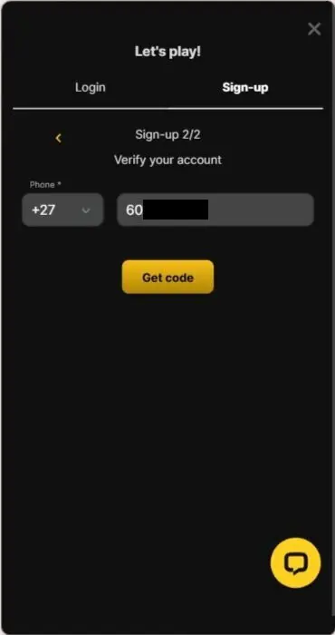 WanejoBets account verification screen requesting a code by phone